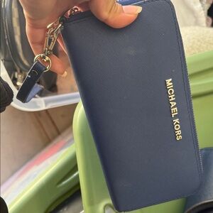 Michael Kors Navy Wallet with Gold Accents